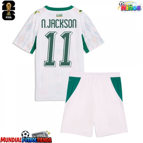Camiseta Senegal Nicolas Jackson #11 Primera Equipación Replica Mundial 2026 para niños mangas cortas (+ Pantalones cortos)